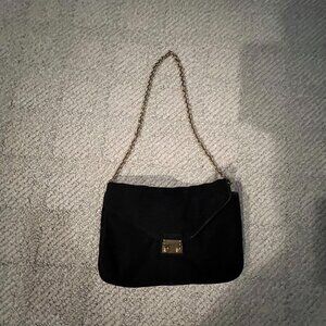 J Crew Black Velvet Purse Gold Locket and Chain
